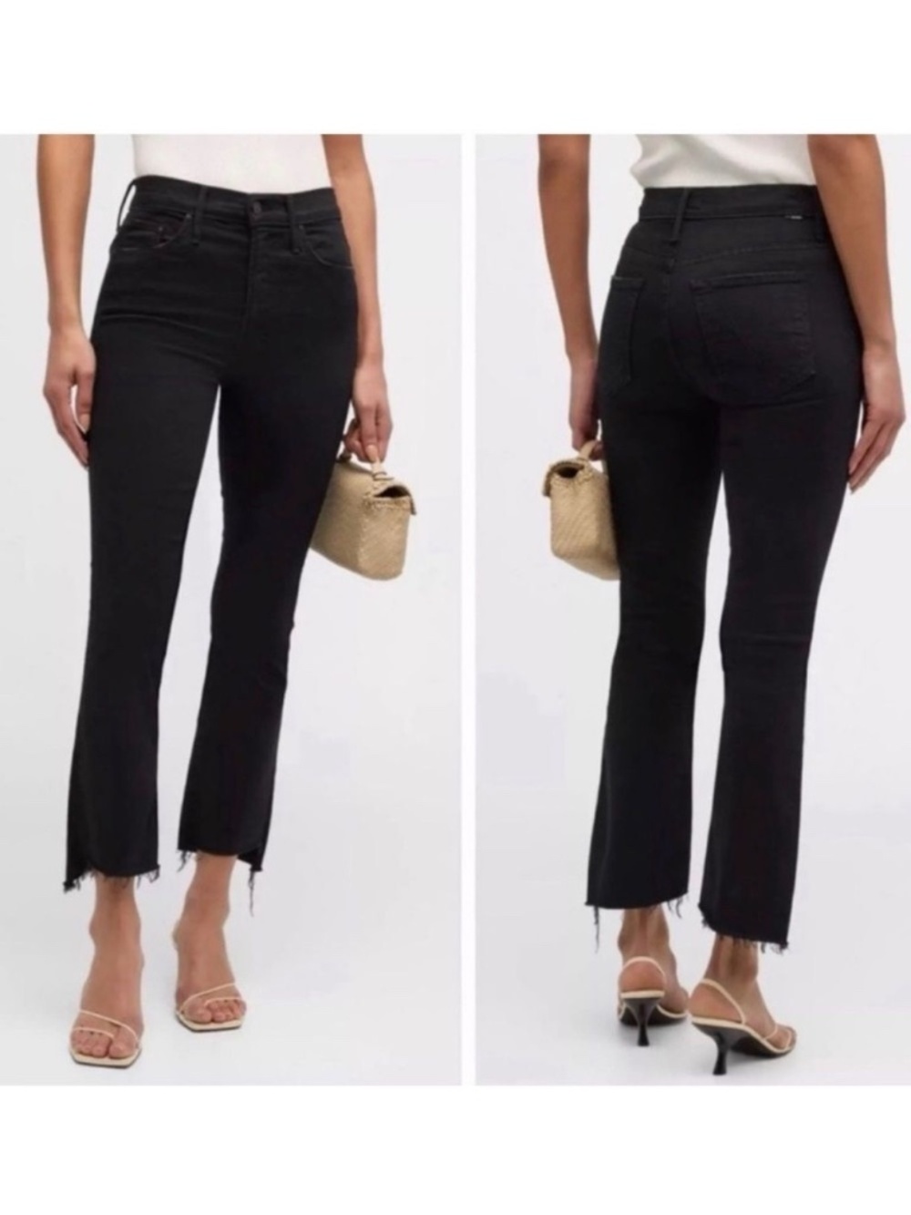 MOTHER DENIM  The Insider Crop Step Fray - High-Rise Bootcut Jeans - Black - 26